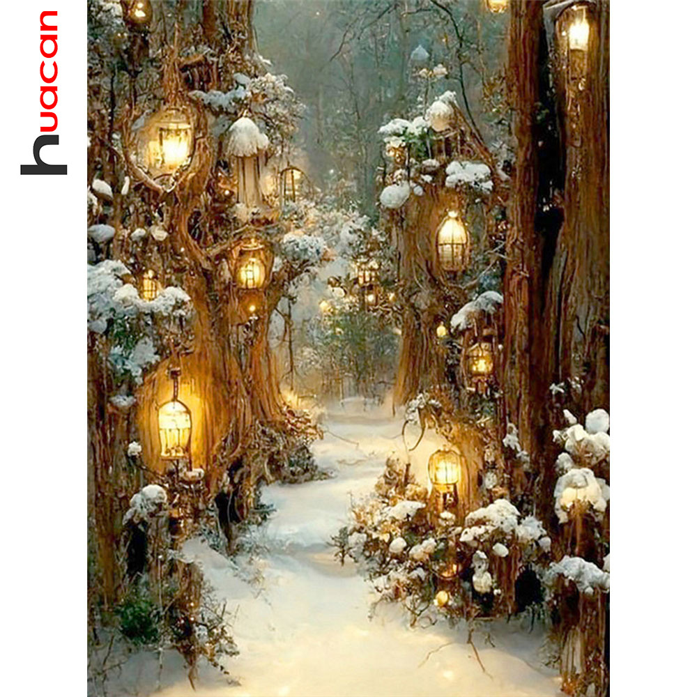 Resin Art Wallpaper - Huacan Diy Diamond Mosaic Winter Scnenery